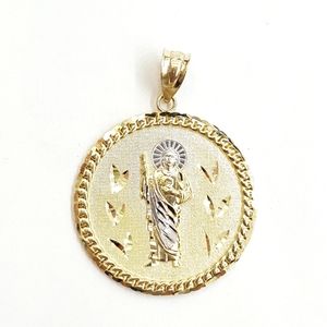14k two tone gold round saint Jude Judas pendant